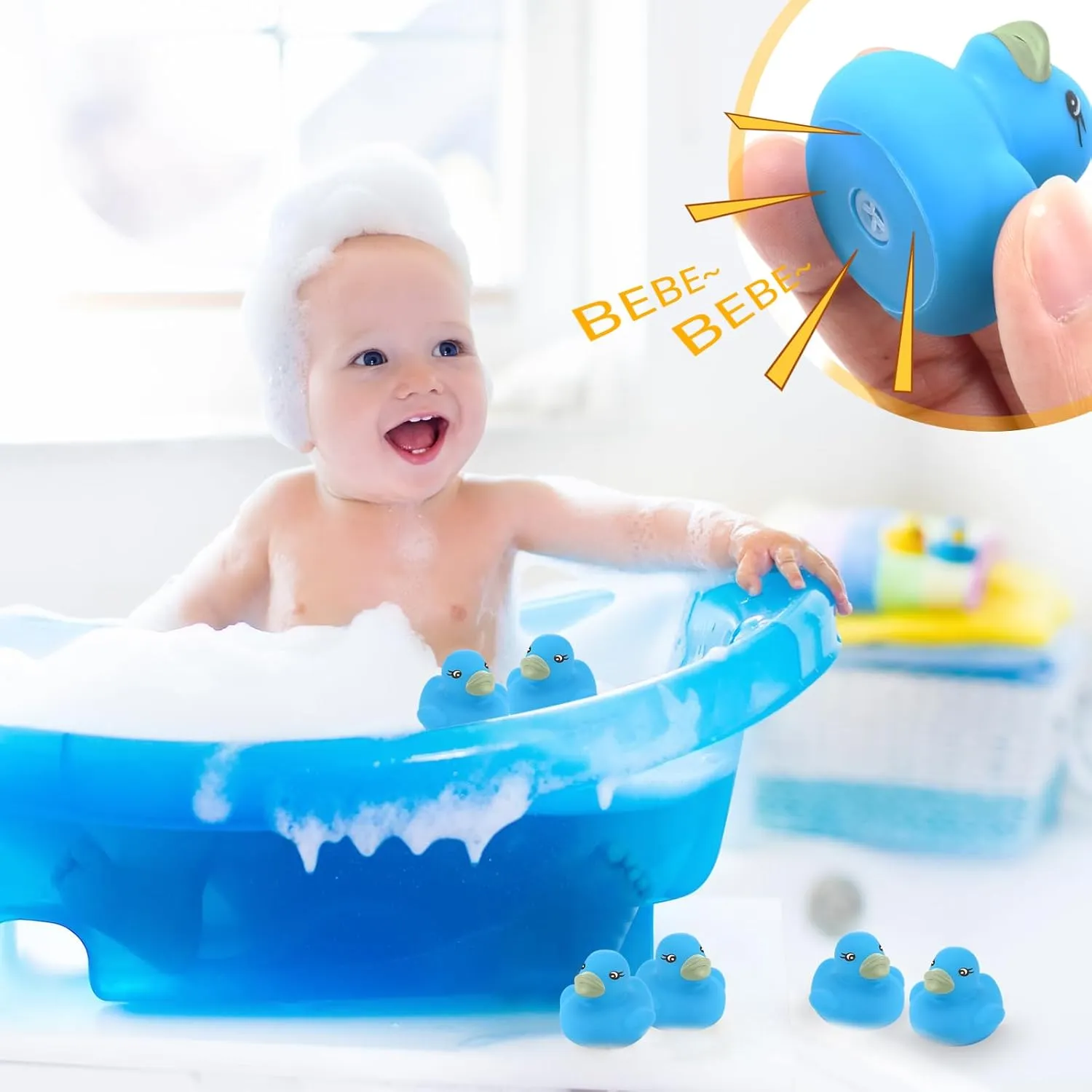 Zhanmai 300 Pcs Mini Rubber Ducks Bulk Colorful Duckies Set Tiny Shower Rubber Bath Toy Float Squeak Bathtub Pool Toy for Party Supplies Shower Birthday Holiday(Blue)