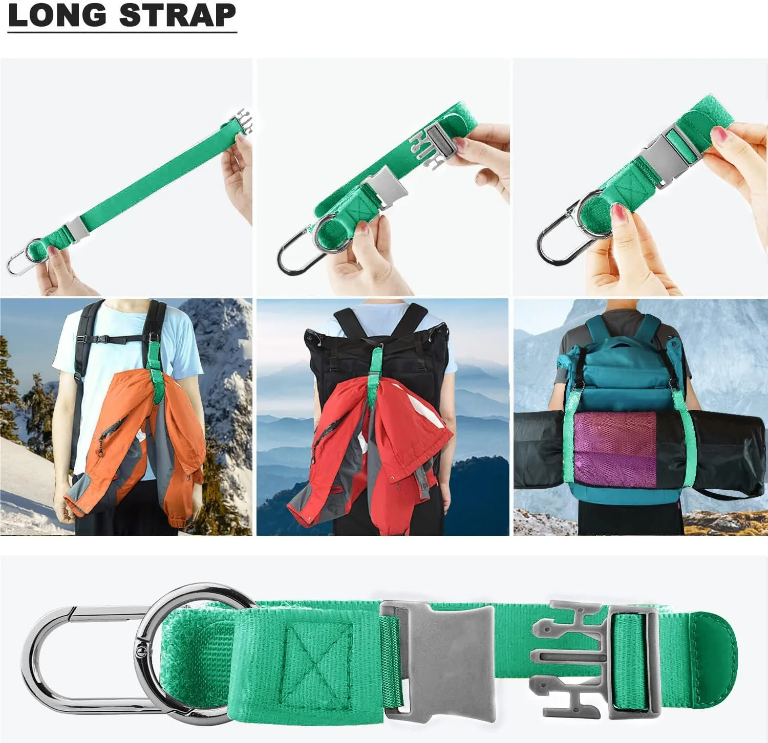 ZINZ Elastic Jacket Gripper Travel Strap with D-Ring Hooks and Buckle, Suitcase Straps Belts Travel Accessories, Makes Your Hands Free