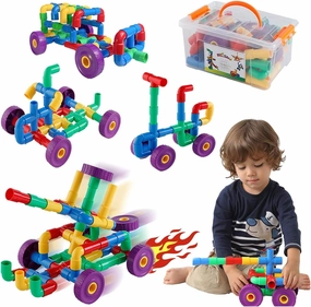 ZOZOPLAY STEM Learning Toy Tubular Pipes & Spouts & Joints 96 Piece Build Bicycle, Tank, Scootie, Moter Skills Endless Designs Educational Building Blocks Set for Kid Ages 3  Multicolor